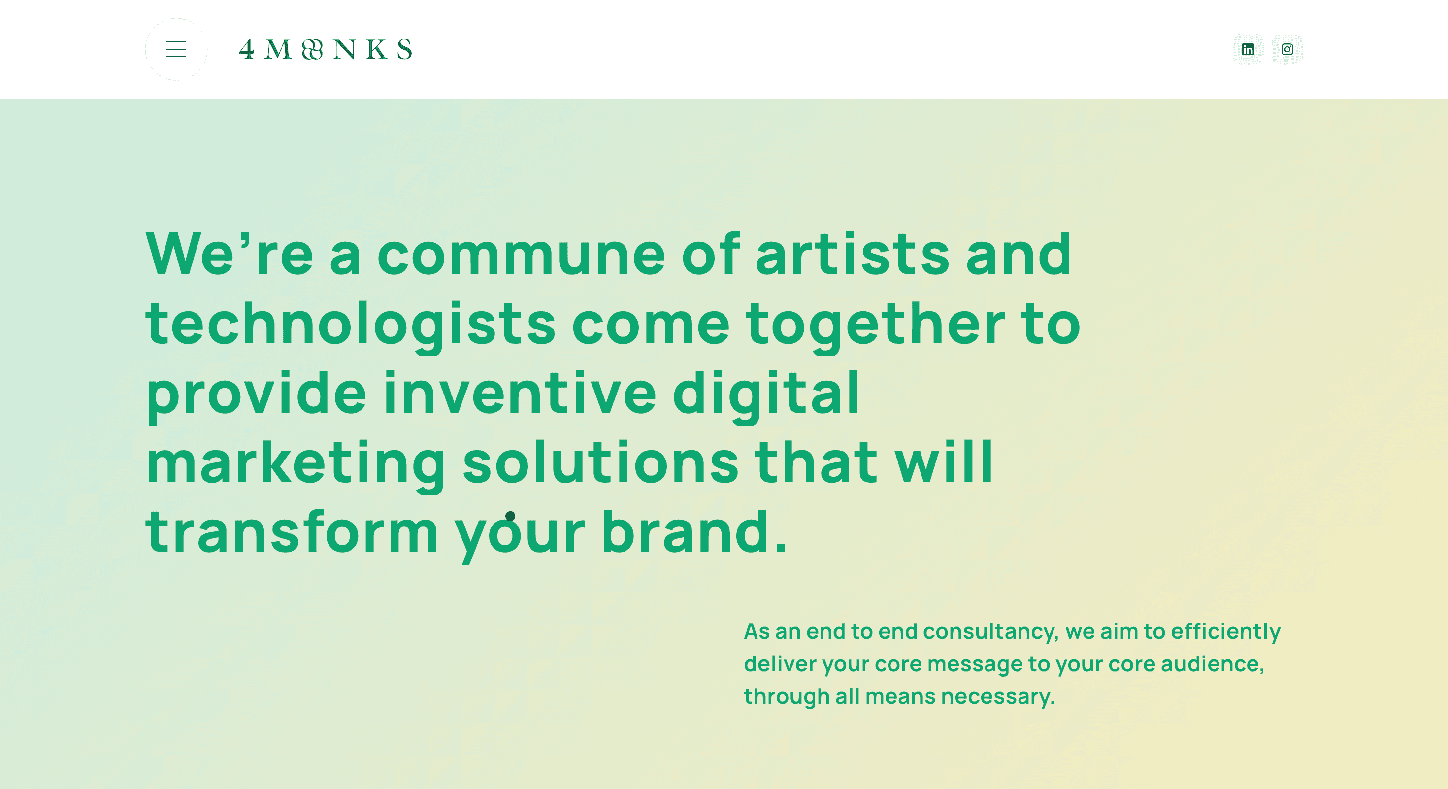 4Monks Homepage - Sleek, media-rich creative agency homepage showcasing their consulting projects.
